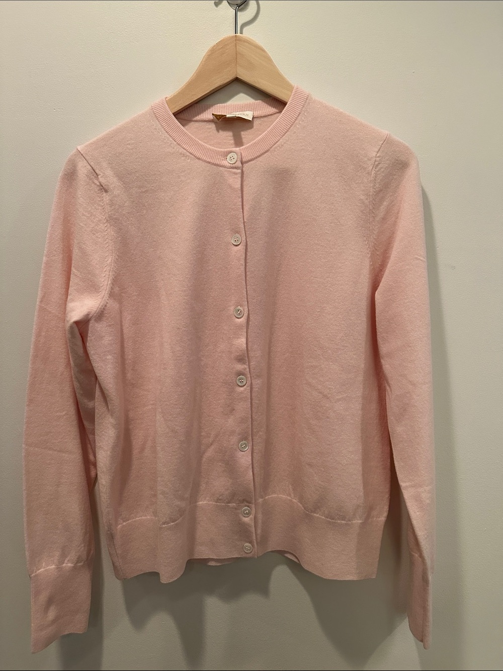 ANN MASHBURN Pale Pink Button-Front Crewneck Cardigan
